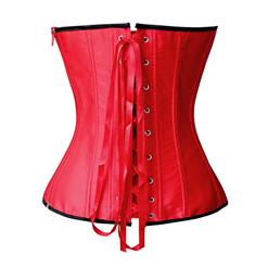 Hot Sexy Red Satin Black Sequins Flowers Lace-up Overbust Corset N10401