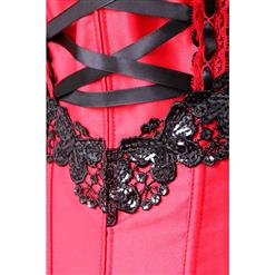 Hot Sexy Red Satin Black Sequins Flowers Lace-up Overbust Corset N10401