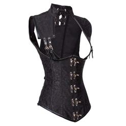 Steampunk Vintage Black Brocade Steel Boned Vest Underbust Corset N10403