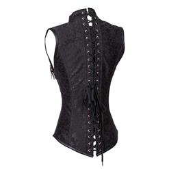 Steampunk Vintage Black Brocade Steel Boned Vest Underbust Corset N10403