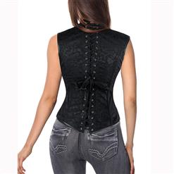 Steampunk Vintage Black Brocade Steel Boned Vest Underbust Corset N10403