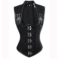 Steampunk Vintage Black Brocade Steel Boned Vest Underbust Corset N10403