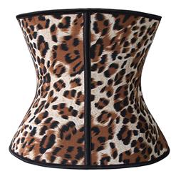 Sexy Brown Leopard Latex 9 Steel Boned Waist Training Cincher Underbust Corset N10458