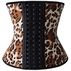 Sexy Brown Leopard Latex 9 Steel Boned Waist Training Cincher Underbust Corset N10458