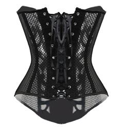 Sexy Black Elastic Net Hollow Out Flowers Design Busk Closure Bustier Corset N10461