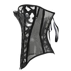 Sexy Black Elastic Net Hollow Out Flowers Design Busk Closure Bustier Corset N10461