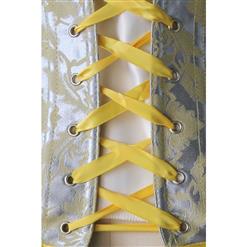 Fashion Silver and Yellow Jacquard Ruffles Busk Closure Overbust Corset N10490