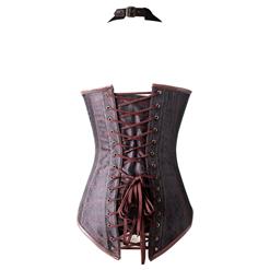 Fashion Noble Brown Halter Jacquard Steel Boned Outerwear Corset N10559