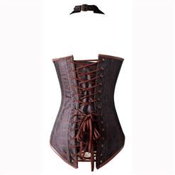 Fashion Noble Brown Halter Jacquard Steel Boned Outerwear Corset With A Little Defect N10559