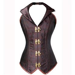 Fashion Noble Brown Halter Jacquard Steel Boned Outerwear Corset N10559