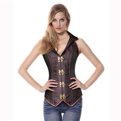 Fashion Noble Brown Halter Jacquard Steel Boned Outerwear Corset N10559