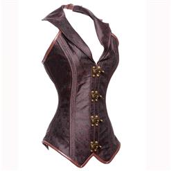 Fashion Noble Brown Halter Jacquard Steel Boned Outerwear Corset N10559