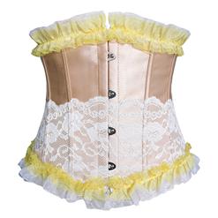 Fashion Gold Underbust Corset, Cheap Women's Waist Cincher Corset, Artificial Silk Underbust Corset, Lace Ruffles Corset, #N10573