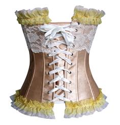 Romantic Sexy Gold Artificial Silk Lace Ruffles Overbust Corset N10574