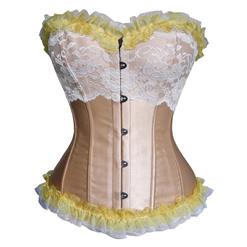 Fashion Gold Corset, Cheap Women's Busk Closure Corset, Artificial Silk Corset, Lace Ruffles Corset, #N10574