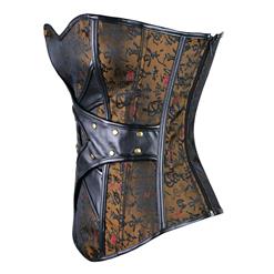 Punk Vintage Brocade Embroidery Boned Overbust Corset N10579