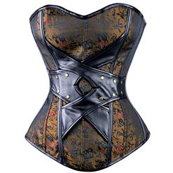 Steampunk Overbust Corset. Cheap Outerwear Corset. Vintage Brocade Embroidery Corset, Sexy Boned Corset, #N10579