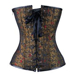 Punk Vintage Brocade Embroidery Boned Overbust Corset N10579