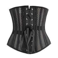 26 Steels Sexy Black Elastic Fish Net Busk Closure Bustier Corset N10589