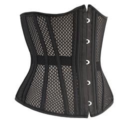 26 Steels Sexy Black Elastic Fish Net Busk Closure Bustier Corset N10589