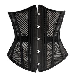 26 Steels Sexy Black Elastic Fish Net Busk Closure Bustier Corset N10589