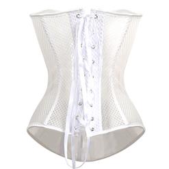 Sexy White Net Hollow Out Flowers Design Busk Closure Bustier Corset N10601