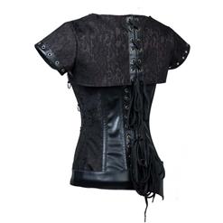 Steampunk Steel Bone Black Lace Trim Overbust Corset with Jacket & Belt N10614