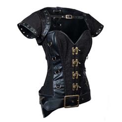 Steampunk Steel Bone Black Lace Trim Overbust Corset with Jacket & Belt N10614