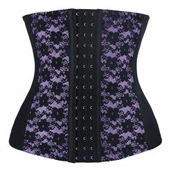 9 Steels Boned Bustier Corset, Cheap Purple Lace Bustier, Women's Waist Training Cincher Bustier Corset, Plus Size Bustier Corset, #N10617