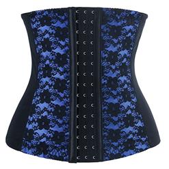 9 Steels Boned Bustier Corset, Cheap Blue Lace Bustier, Women's Waist Training Cincher Bustier Corset, Plus Size Bustier Corset, #N10619