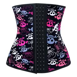 9 Steels Crazy Sexy Skulls Print Waist Training Cincher Halloween Corset N10635