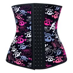 Steel Boned Underbust Corset, Sexy Skulls Print Corset, Waist Training Cincher Corset, Halloween Underbust Corset, Latex Corset, Plus Size Corset, #N10635