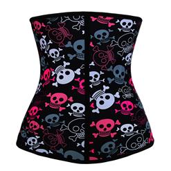 9 Steels Crazy Sexy Skulls Print Waist Training Cincher Halloween Corset N10635