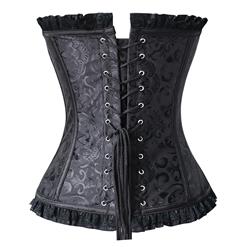 Fashion Steel Boned Black Jacquard Lace Trim Overbust Corset N10637