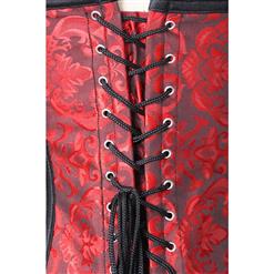 Fashion Steel Boned Red Jacquard Lace Trim Overbust Corset N10638