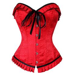 Sexy Red Overbust Corset, Cheap Outerwear Corset, Red Ruffles Corset, Party Corset, Women's Busk Closure Corset, #N10653