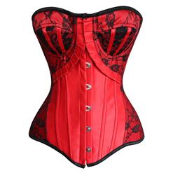 Sexy Red Strapless Lace Trim Ruffles Bust Overbust Corset N10654