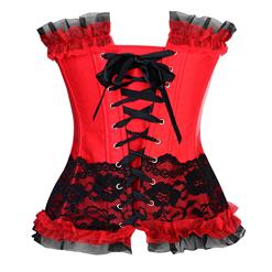 Glamourous Sexy Red Artificial Silk Lace Trim Overbust Corset N10655