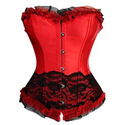 Sexy Red Overbust Corset, Cheap Lace Trim Overbust Corset, Artificial Silk Corset, Party Corset, #N10655