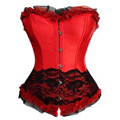 Glamourous Sexy Red Artificial Silk Lace Trim Overbust Corset N10655