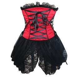 Sexy Red and Black Strapless Floral Embroidery Plus Size Corset Dress N10666