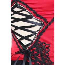 Sexy Red and Black Strapless Floral Embroidery Plus Size Corset Dress N10666