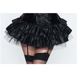 Sexy Black Skirt, Cheap Women's Petticoat, Fashion Black Satin Pleated Skirt, Plus Size Skirt, #HG10719