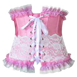 Fashion Sexy Pink Artificial Silk Lace Ruffles Underbust Corset N10796