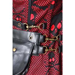 Steampunk Black and Red Steel Boned Skulls Print High Neck Corset with Jacket N10804