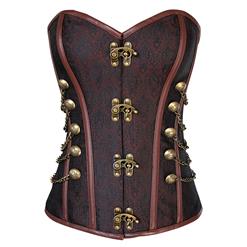 Steampunk Brown Jacquard Steel Boned Busk Closure Outerwear Corset N10826