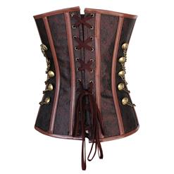 Steampunk Brown Jacquard Steel Boned Busk Closure Outerwear Corset N10826