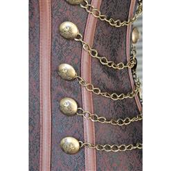 Steampunk Brown Jacquard Steel Boned Busk Closure Outerwear Corset N10826