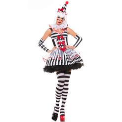 Harlequin Black-white Clown Adult Halloween Circus Costume N10832