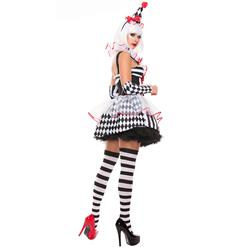 Harlequin Black-white Clown Adult Halloween Circus Costume N10832